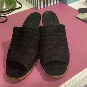 Paul Green Black suede Pleated Women's Slide heeled Sandals US 9 European 6.5